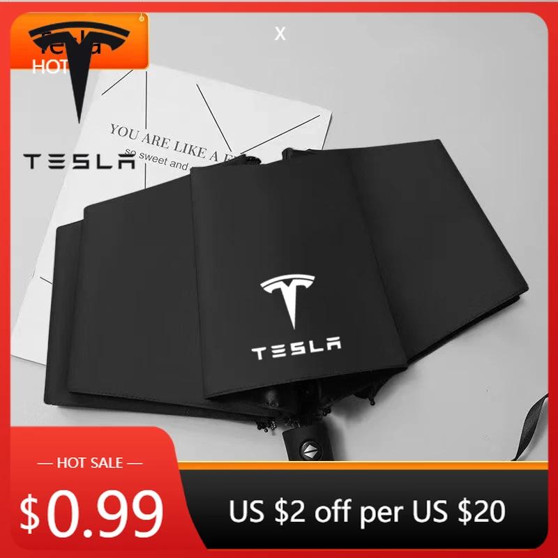 Car Sticker Tesla Windproof Double Layer Resistant Umbrella Fully Automatic Rain Umbrella For Tesla Model 3  X  S  Y Accessories
