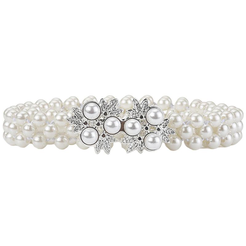 

Ретро искусственный жемчуг пояс цепочка на талию женский универсальный элегантный эластичный пояс с бриллиантами джинсы платье одежда аксессуары as the picture