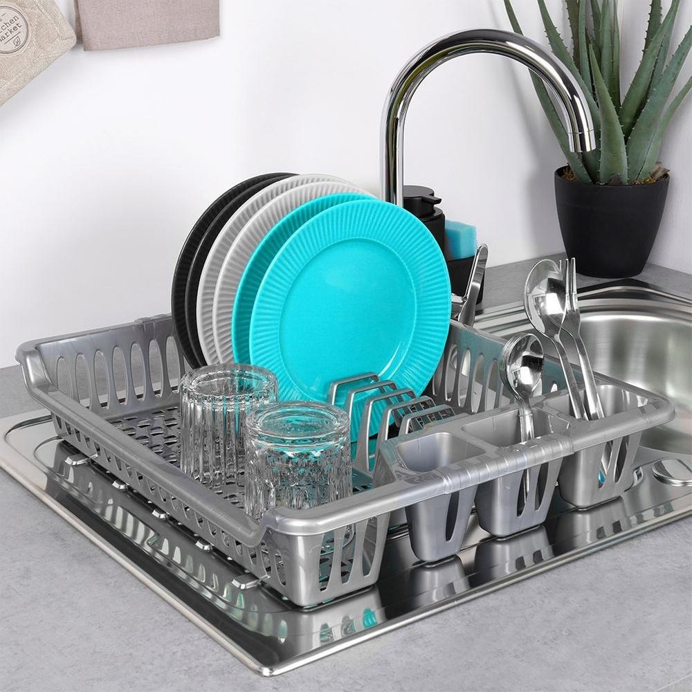 Gray dish drying rack 46x37x8.5 cm