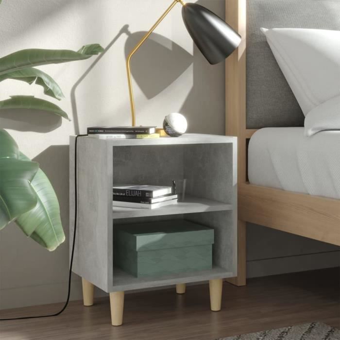VidaXL Table de chevet avec pieds en bois Gris béton 40x30x50 cm
