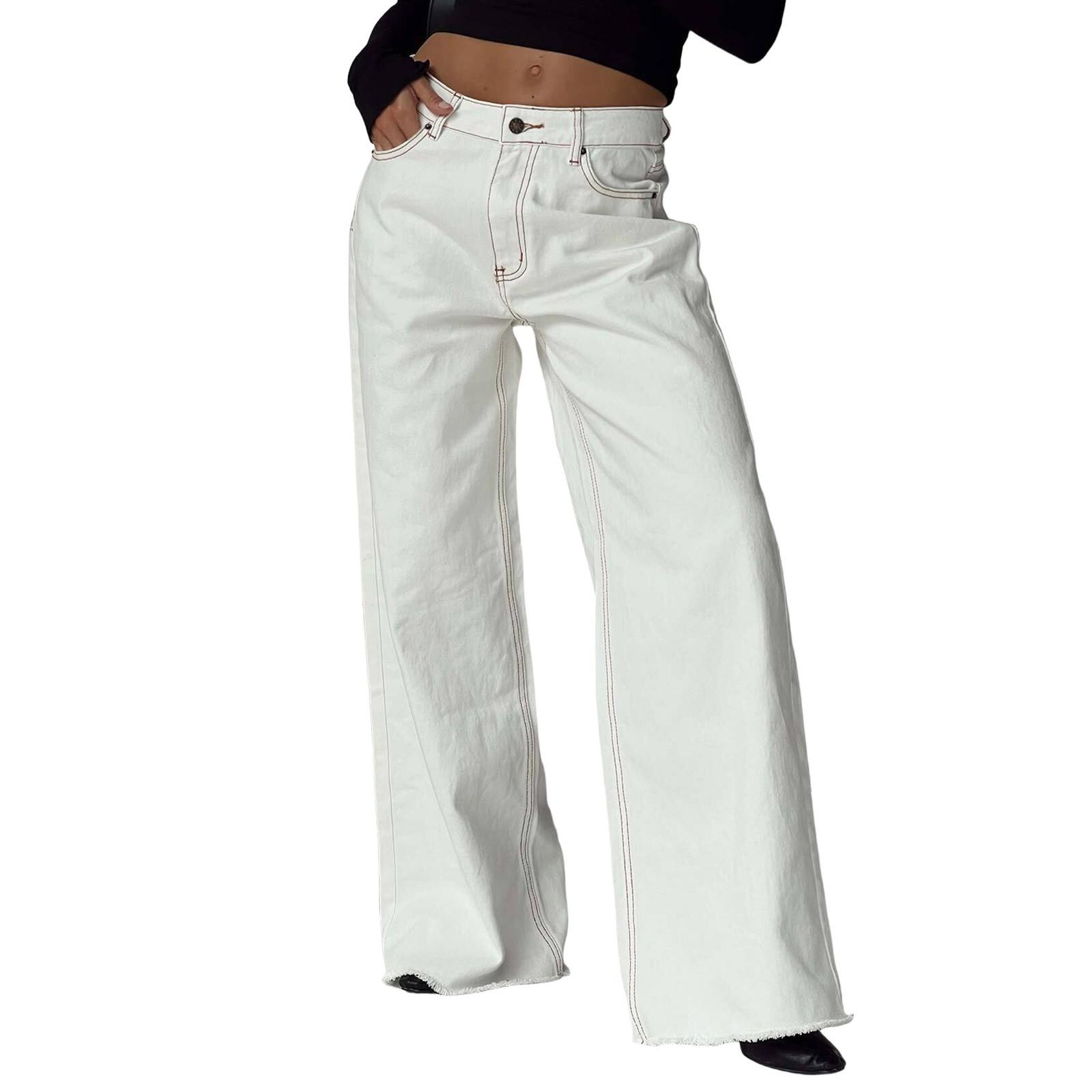 

Женские мешковатые джинсы в стиле хип-хоп, широкие джинсы со средней и низкой талией, свободные джинсы-бойфренды, винтажные джинсовые брюки L белый