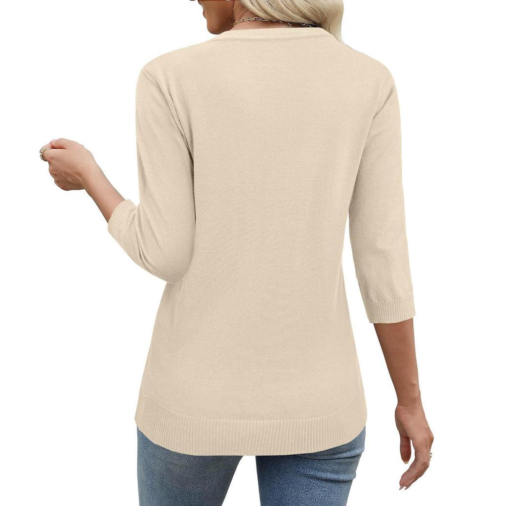 Womens Sweaters 3/4 Sleeve Pullover Tops V Neck Blouses Business Casual Fashion Clothes
