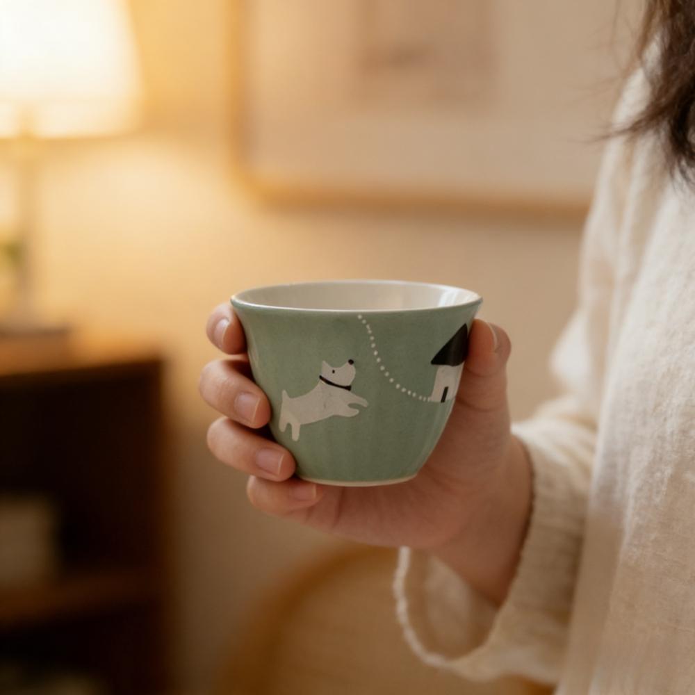 Kreative handbemalte Welpenbesitzer-Teetasse im japanischen Stil, High-End-Pastellfarbe, Warmes Zimmer, Gongfu-Teeservice, Teetasse