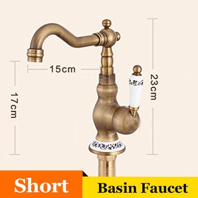 

Antique Brass Basin Faucet Creamic Single Handle Hot And Cold Mixer Tap 360 Rotation Deck Mount Bathroom Crane Kitchen Faucet