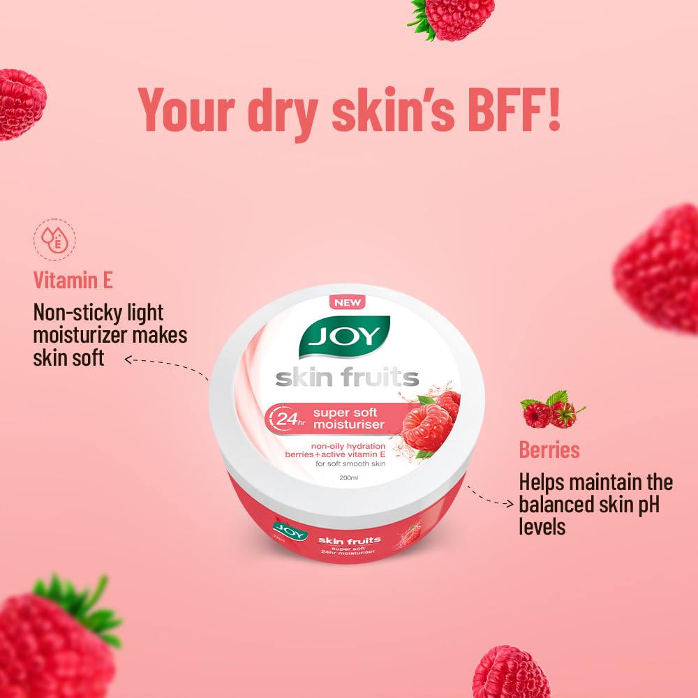 JOY Super Soft Skin Cream Berries,Active Vitamine E 300 Ml Pack of 1 for 24 Hr Moisturization Lightweight Oil-Free Moisturizer
