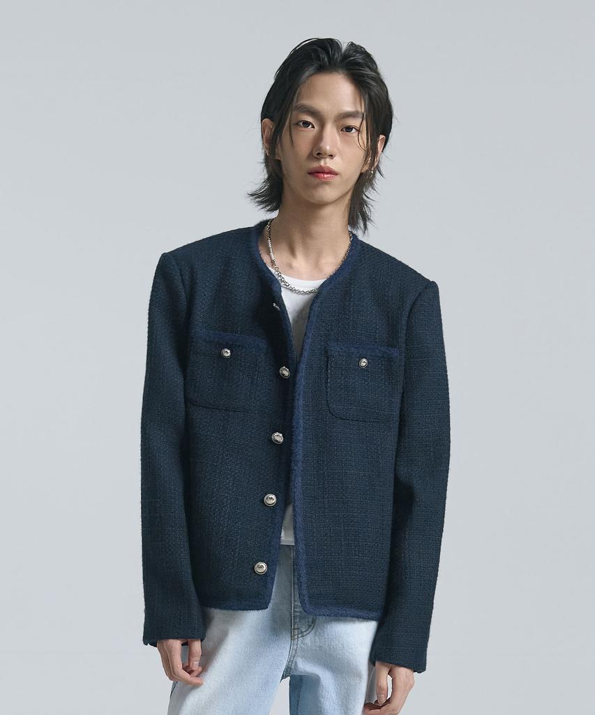 Ten Past Seven Collarless Tweed Jacket (2 Colors)