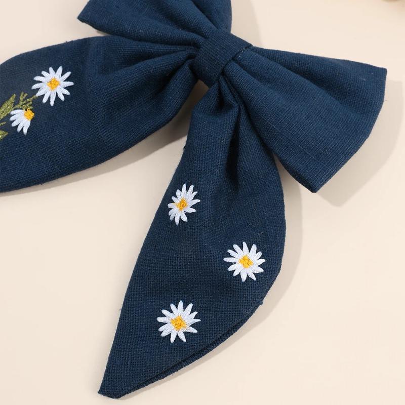 Floral Embroidered Bow Hair Clips Flower Ribbon Hairpins Sweet Handmade Bownot Barrette For Girls Women Kids Headwear Accesories