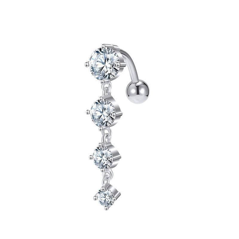 Stainless Steel Navel Piercings Rhinestone Belly Button Rings Women Sexy Body Jewelry серебряный