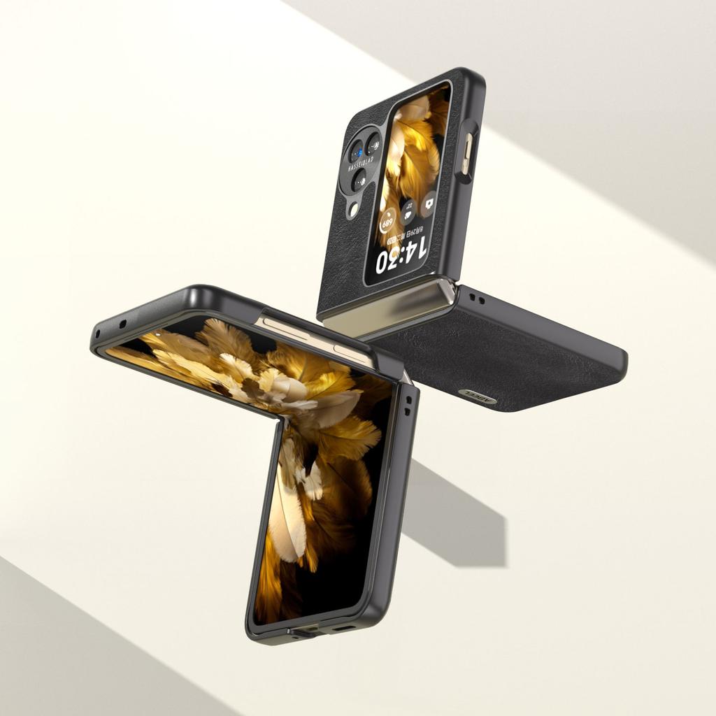 ABEEL Folding Phone Case for Oppo Find N3 Flip 5G,Cowhide Texture PU Leather Coated PC Phone Cover