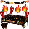 10 Pcs Chili Cook Off Decorations Set Chili Cook Off Banner Chili Pepper Disposable Tablecloth Plastic Table Cover Balloons Fire Balloons Chili