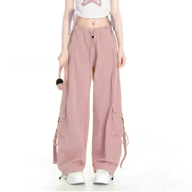 Women Y2K Multiple Pockets Cargo Pants Fashion Casual High Waist   Hip Hop Trousers  Streetwear Drawstring Baggy Sweatpants