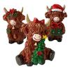 Christmas Highland Cattle Statue 3Pcs Cow Figurines Cute Small Resin Statue Christmas Gifts Home Office Desk Decoration