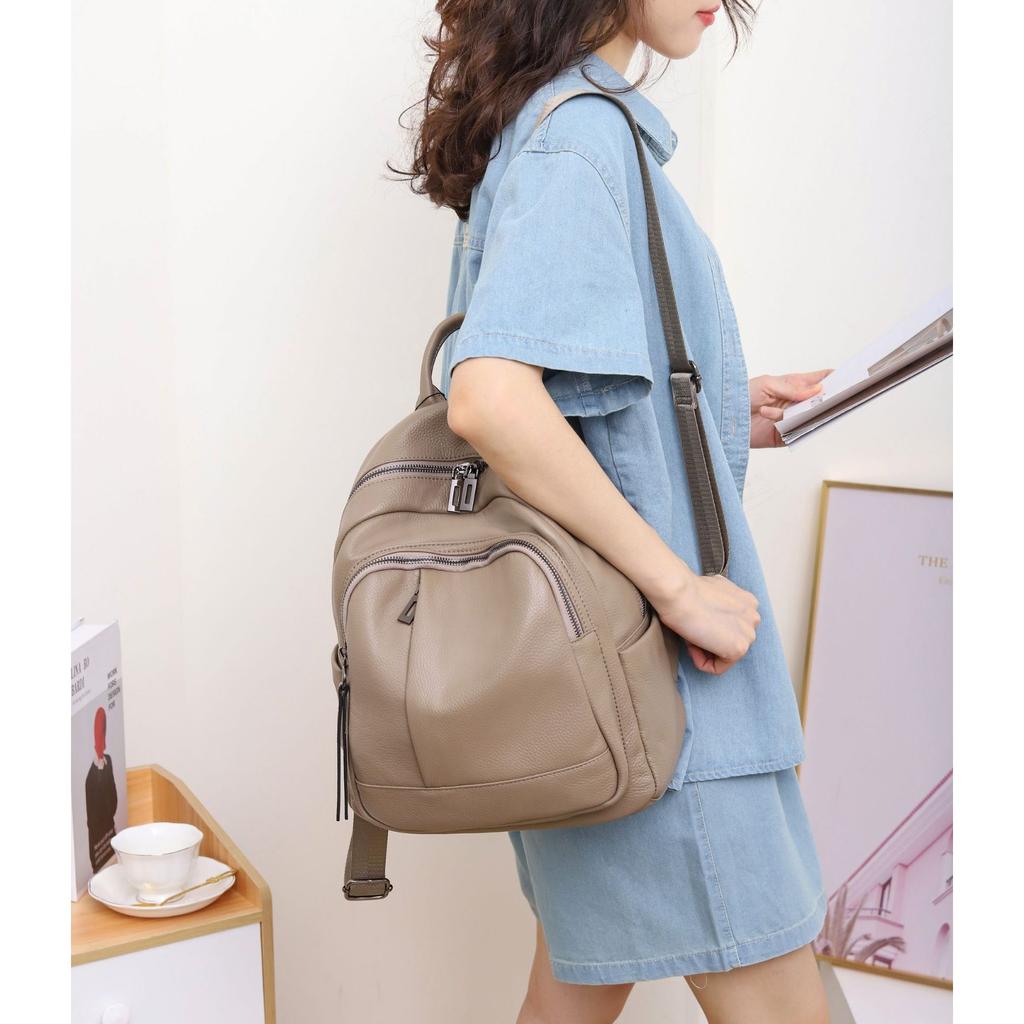Cowhide Women's Backpack, Solid Color Versatile Fashion Women's Bag, Multi-compartment, Travel Bag, Multi-functional Women's Bag