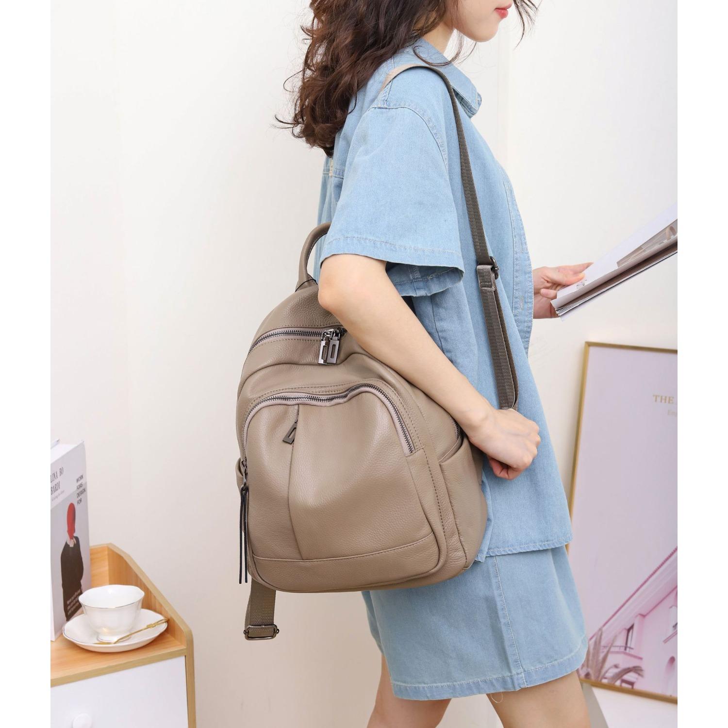 

Женский рюкзак из коровьей кожи, однотонная универсальная модная женская сумка, многосекционная, дорожная сумка, многофункциональная женская сумка хаки