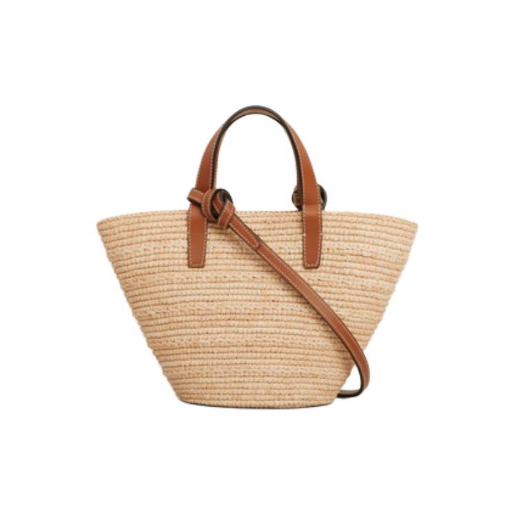 Celine Nano Geschmeidige Triomphe Logo Raffia und Kalbsleder Schulter-Tragetasche Damen Handtaschen Natürliches Braun 10M582DZ2-02NT