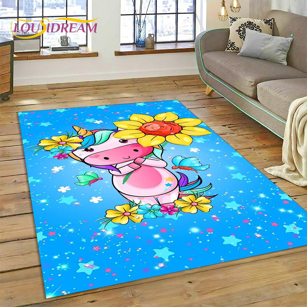3D Cartoon Cute Unicorn Animal Carpet Rug for Home Living Room Bedroom Sofa Doormat Decor,Child Play Area Rug Non-slip Floor Mat