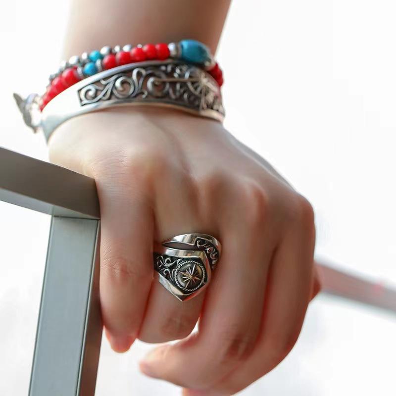 New Japanese Handmade Indian Style Sun God Silver Ring American Trendy Unisex Style Ring