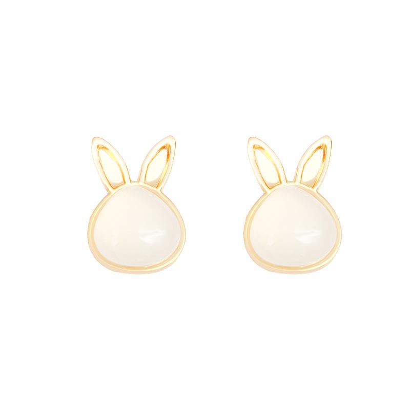 925 Silver Bunny Earrings with Cat's Eye Stone - Trendy Light Luxury