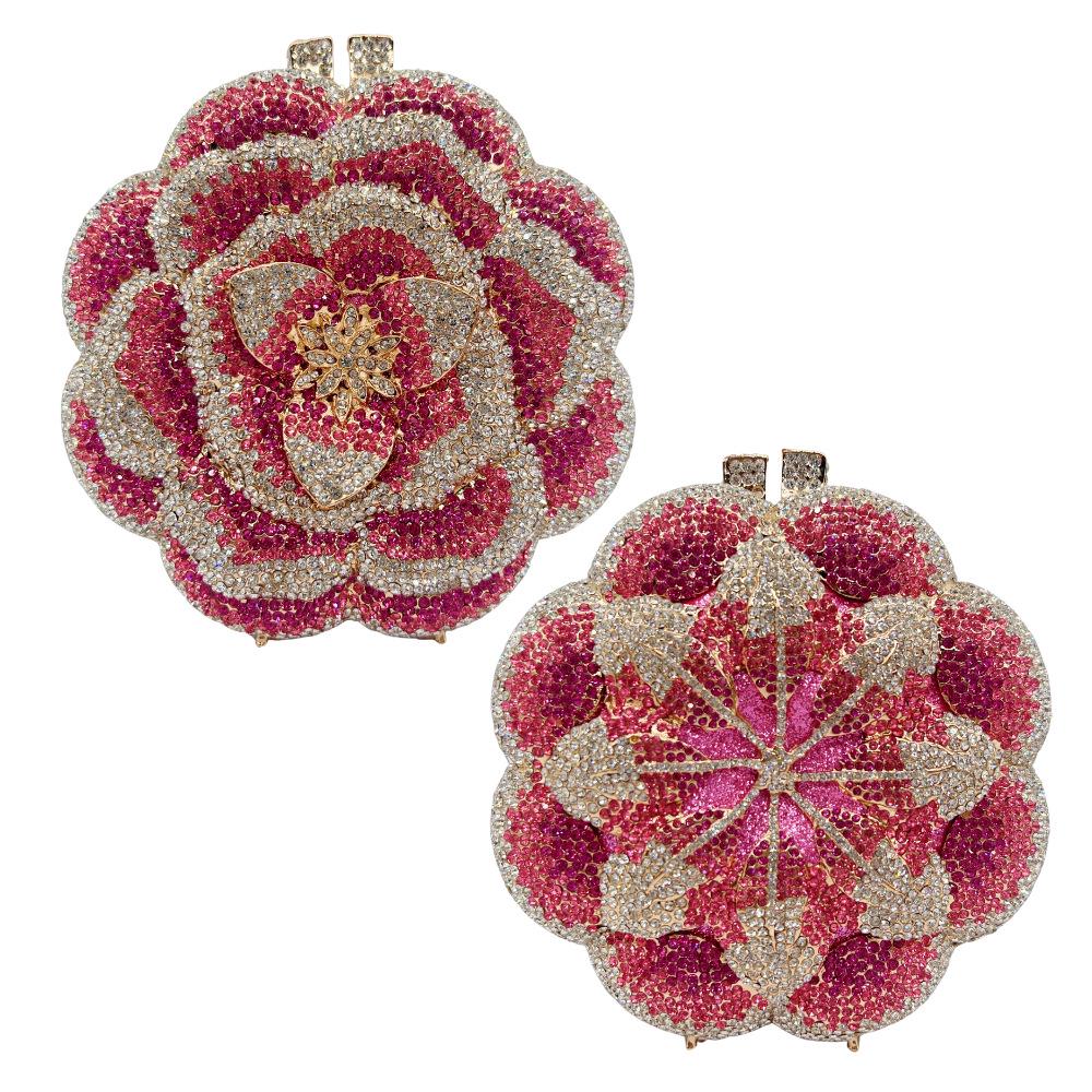 Handmade Rhinestone Floral Evening Clutch - Three-dimensional Design for Weddings & Banquets