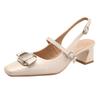 French Mary Jane Single Shoes Bag Head Sandals Women's Thick Heel 2025 New Summer Silver One-word Buckle with High Heels