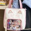 Y2K Cute Cat Ita Shoulder Bag Large Capacity Women Casual Crossbody Bag Kawaii Girl Transparent Pocket DIY Display Nylon Handbag