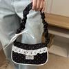 Drawstring Polka Dot Shoulder Bag Stretchable Strap French Stick Handbag  Women
