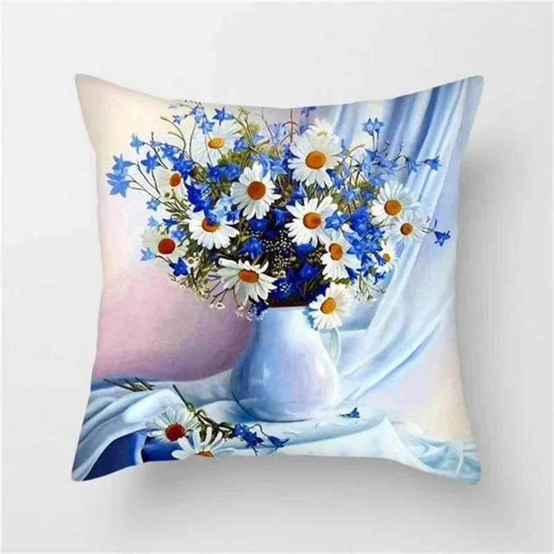 Car Living Room Sofa Cushion Cover Luxury Home Decoration Pillow Cover Colorful Flowers Sunflower Rose Print Pattern