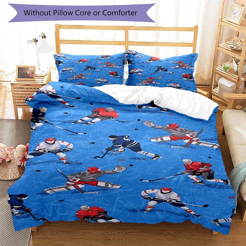 3pcs Ice Hockey Bedding Set Duvet Cover Closure Includes 1 Duvet Cover & 2 Pillowcases, Soft and Comfortable for All Seasons.