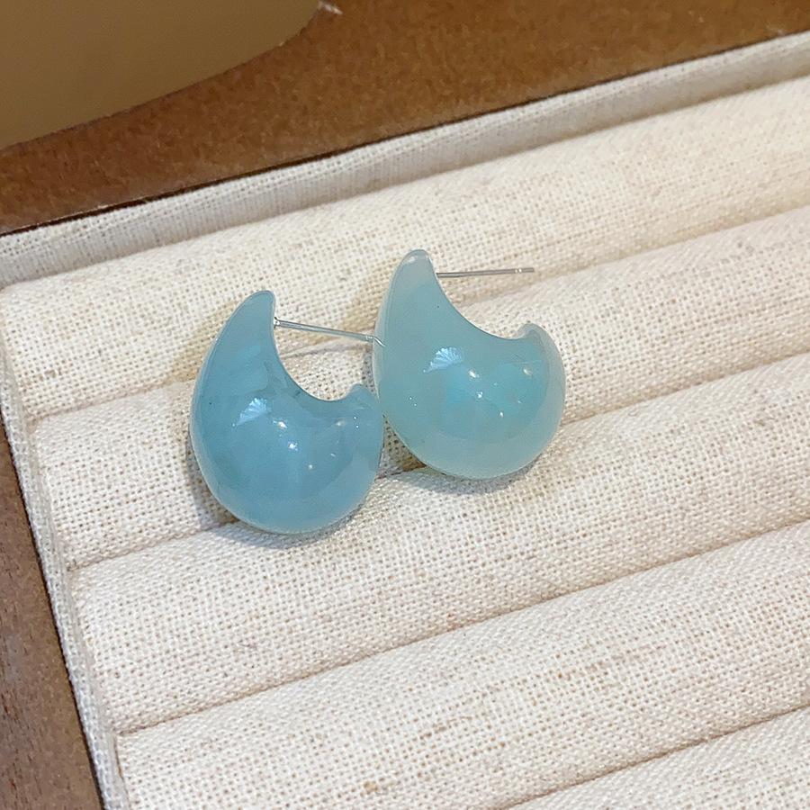 New blue flower fringed earrings, fresh niche design studs, women's summer vacation earrings