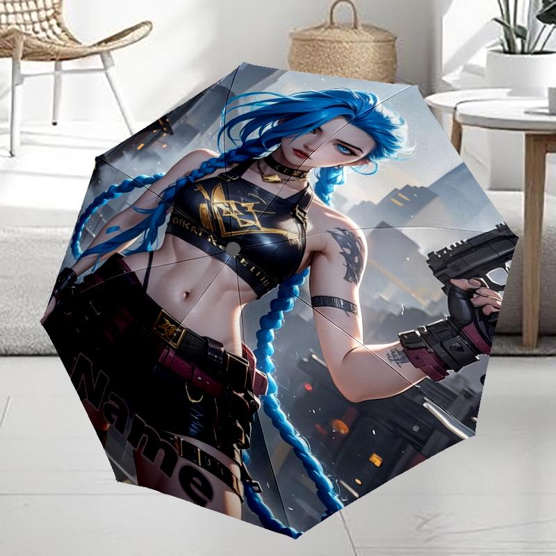 Custom Name Jinx Theme Automatic Umbrella, Lightweight & Portable, 8 Rib, Perfect for Outdoor Travel, Birthdays, Christmas, Gifts.