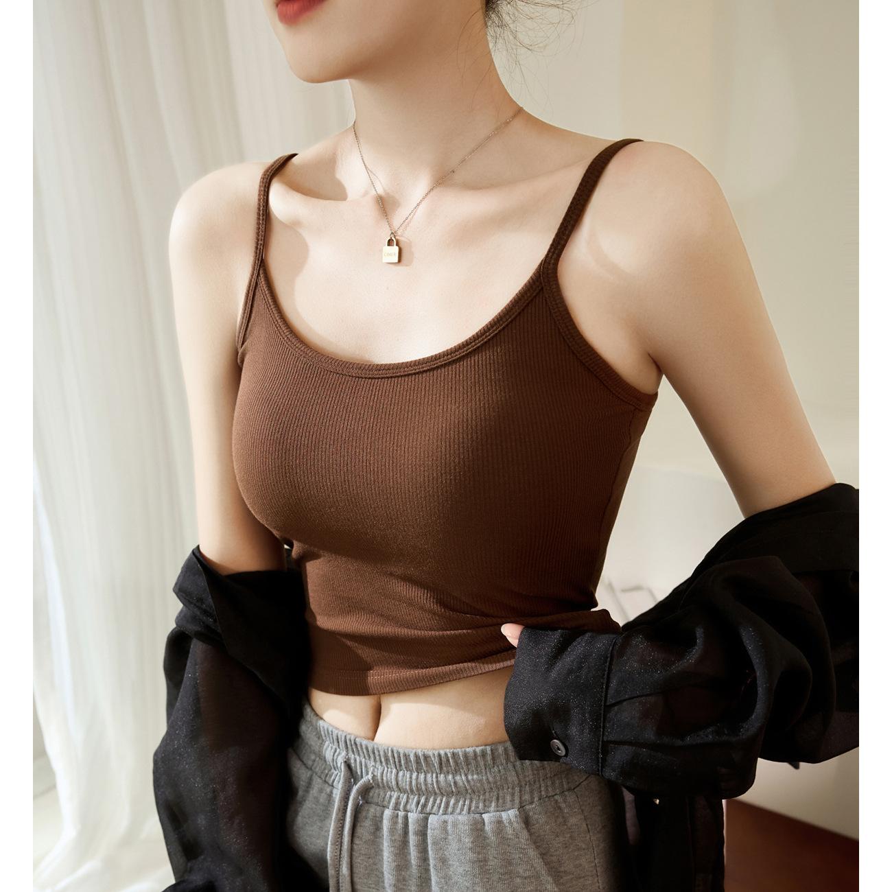 

Летние женские бюстгальтеры с подушечками внутри Poly Poly Thickening Show Bust Large Bra One Halter Vest S кофейный