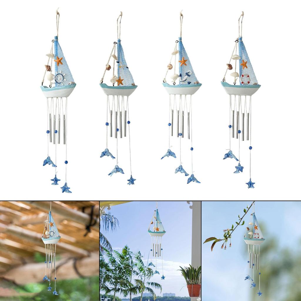 Wind Chimes Outdoor Nautical Sailboat Hanging Ornament for Coastal Themed Patio Balcony Decoration