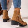 Large Casual Coarse Heeled Short Snow Boots Autumn Winter Zipper Short Tube Velvet Rubber Martin Boots Shoes 35-43