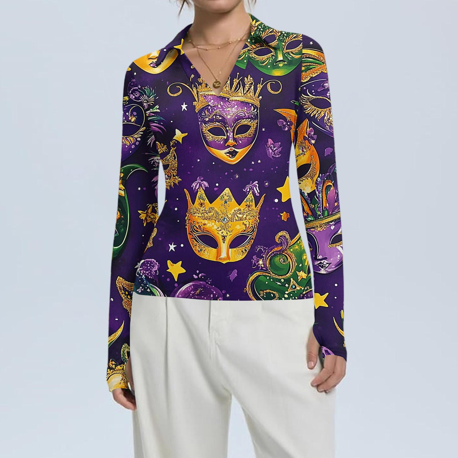 

Женская Мода Повседневный Принт V-образный Вырез Длинный Рукав Застежка на Пуговицы Топ L золотой