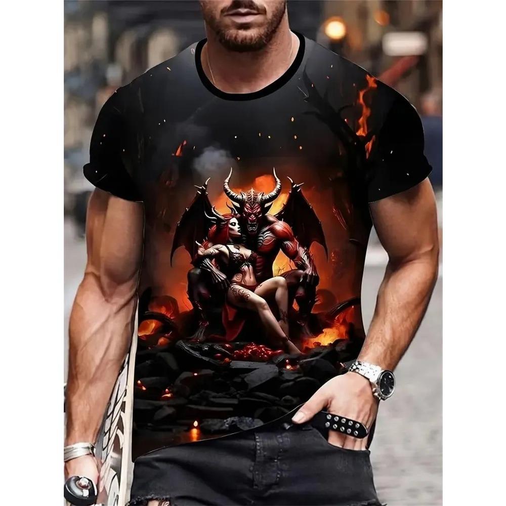 Summer Comfortable Fashionable Men's T-shirt Colorful Retro Portrait Printing Soft Breathable Round Neck Short Sleeved T-shirt