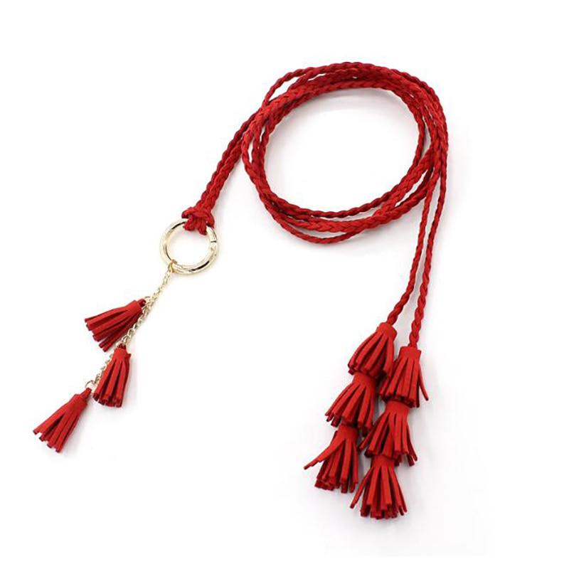 Boho Braided Tassel Belt 1pc Solid Color Decorated Three Layers Tassels