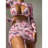 Schmetterling Gedruckt Mit Rock Bikini Frauen Bademode Weiblichen Badeanzug Vier-stück Bikini set Badende Badeanzug Schwimmen Dame