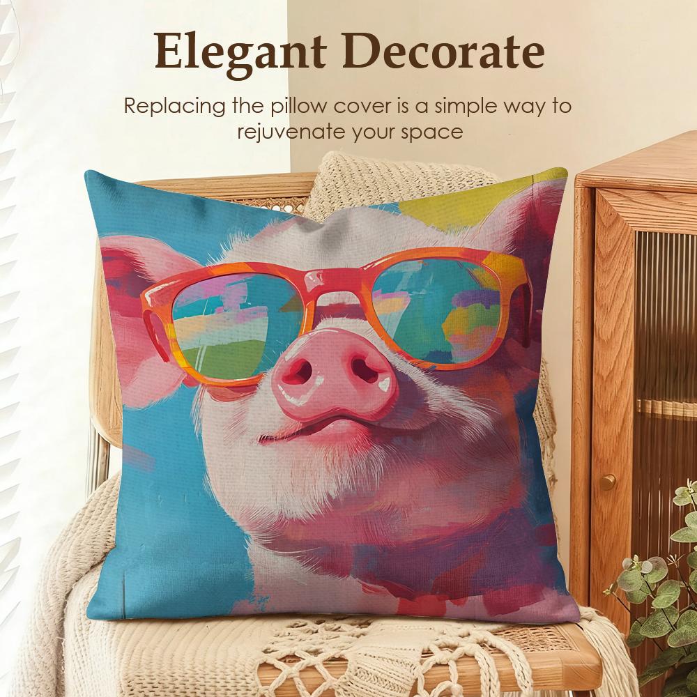 Cuscino Decorativo Amici Maialini Carini Divertenti Copricuscino Lino Naturale Tessuto Biologico Stampa Double Face Divano Arredamento Casa Cuscino Regalo