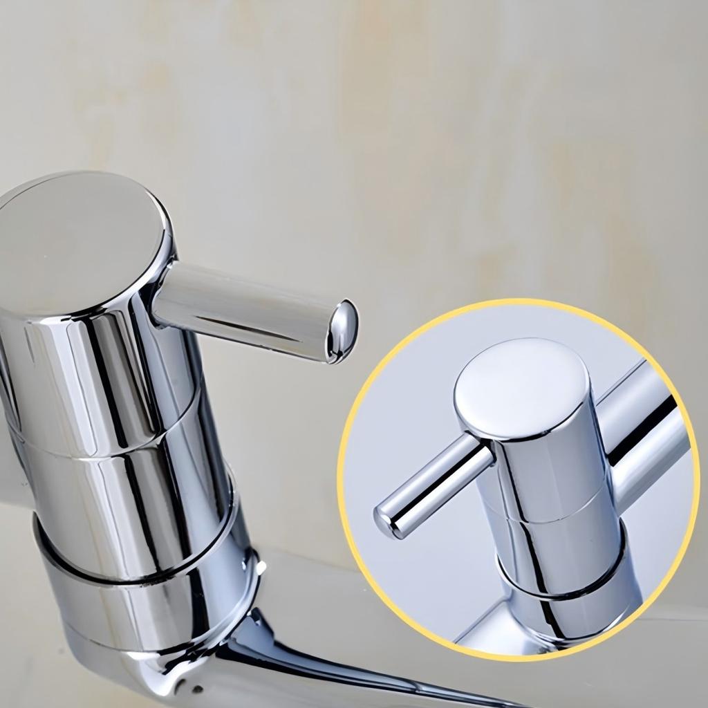Wall Mounted Single Cold Water Faucet Chrome Plated Stainless Steel Swing Spout Sink Space Saving Tap