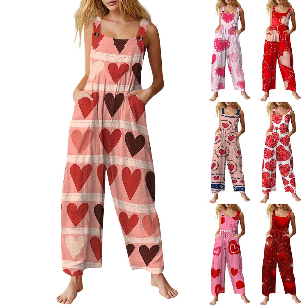 Women's Casual Sleeveless Valentine's Day Printed Jumpsuit