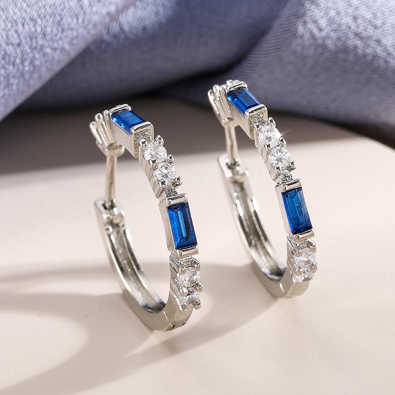 Delicate Small Round Hoop Earrings For Women Fashion Blue Crystal Zircon Elegant Lady Accessories Party Jewelry Birthday Gifts