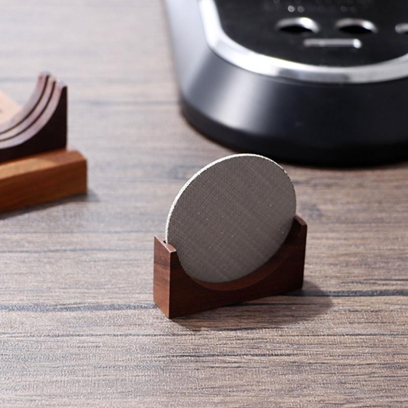 Espresso-Puck Screen Walnut-Stand Coffee Reusable Filter for Espresso-Portafilter Holder Wooden-Stand for 51/53/58mm