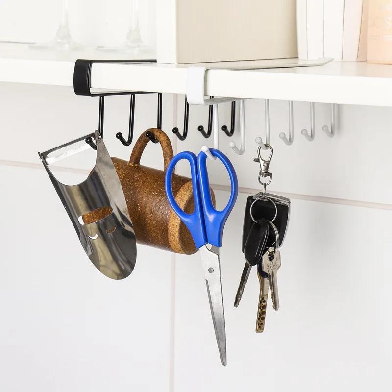 Cabinet Storage Rack Multi-functional Hook Closet Finishing Rack Kitchen Non-trace Nail-free Hook 6 Hook