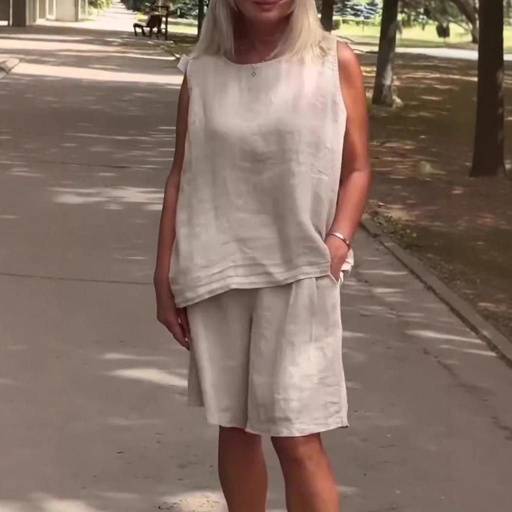 2024 Damen Baumwoll-Leinen Ärmelloses Lässiges Set - Europäischer & Amerikanischer Stil