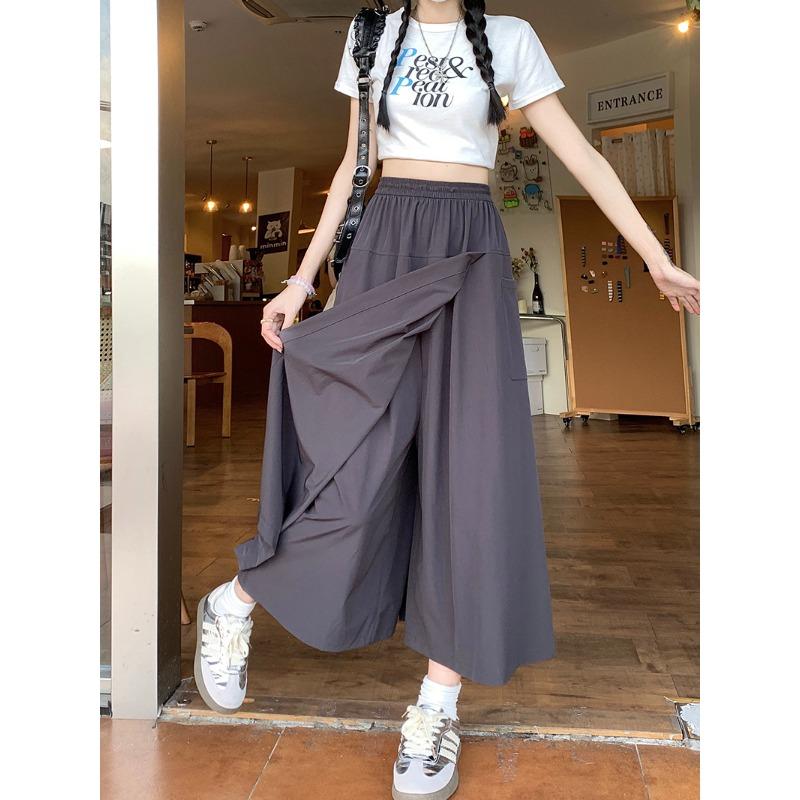 Slit Work Skirts and Pants for Women In Summer New High-waisted Slim Skirt Casual Ice Silk Large-size Wide-leg Pants