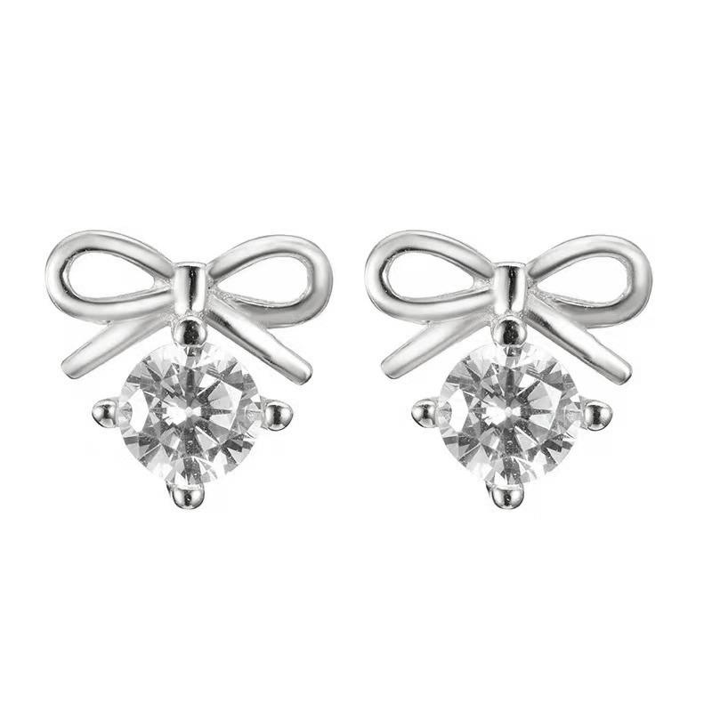 Mini Small Delicate Bow Zircon Earrings Temperament Fashionable Versatile Stud Earrings for Women To Sleep Free of Charge