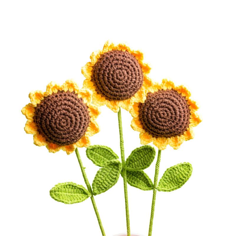3Pcs Sunflower Hand Woven Bouquet Creative Wool Knitting Flower Sunflower Decorations Teachers Day Mother S Day Birthday Gift