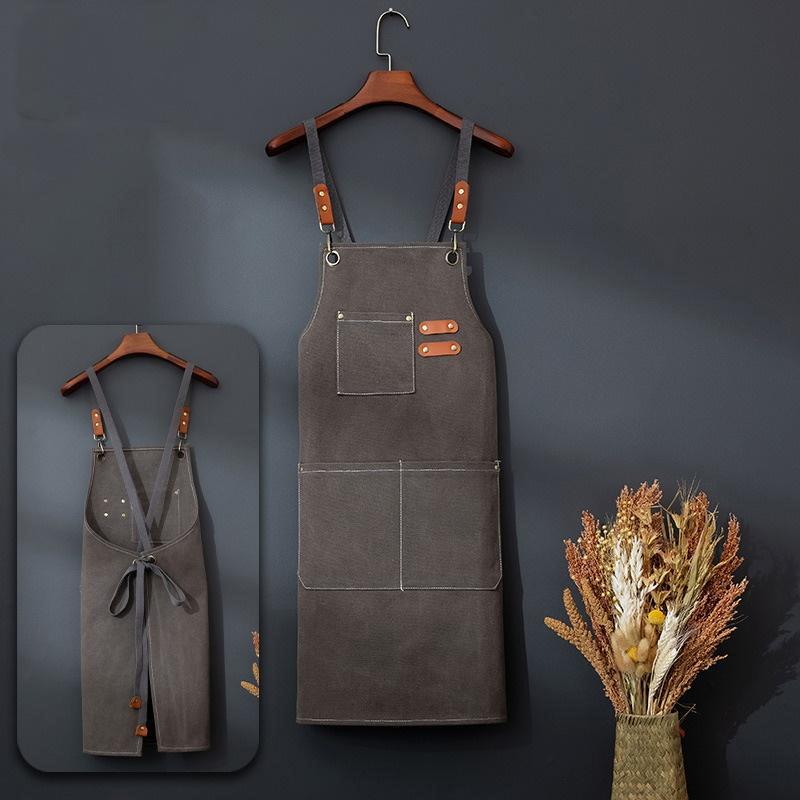 Household Canvas Apron Oil-Proof Can Wipe Hands Kitchen Cooking Men Women Adult With Tool Pockets  Coffee Over Apron