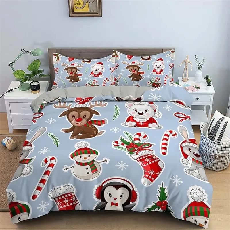 Weihnachten Schneemann König Königin Bettbezug Kinder Cartoon Bettdeckenbezug Weiß Winter Schneeflocke Bettwäsche Set Polyester Bettdeckenbezug