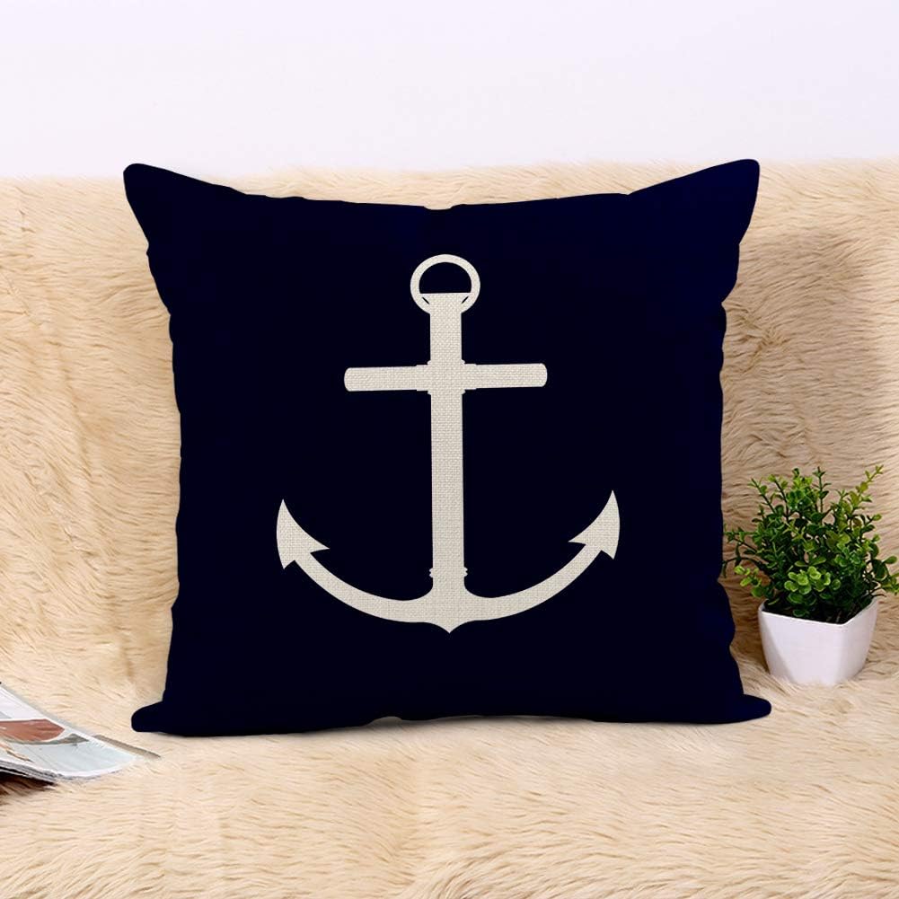 Linen Throw Pillowcase Beach Nautical Coral Reef Navy Blue Sailboat Home Decoration Pillowcase Square Cushion Cover Sofa Bed
